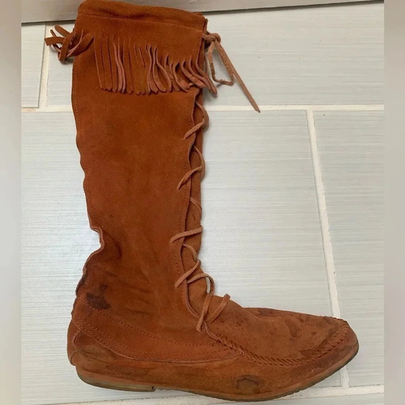 Minnetonka Front Lace Tall Knee High Boots 7.5 - Picture 12 of 14